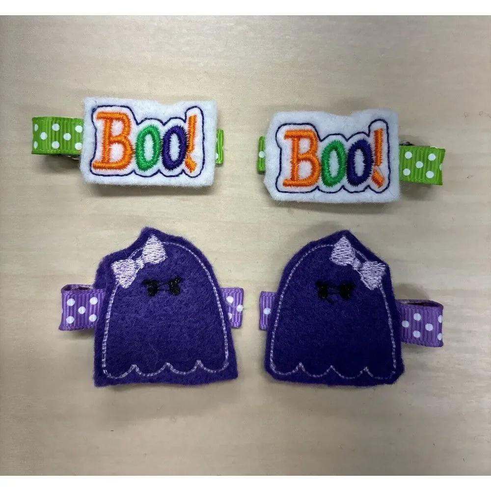 Girls Fall Autumn Hair Clips Handmade‎ Halloween Felt Barrettes Embroidered Cute